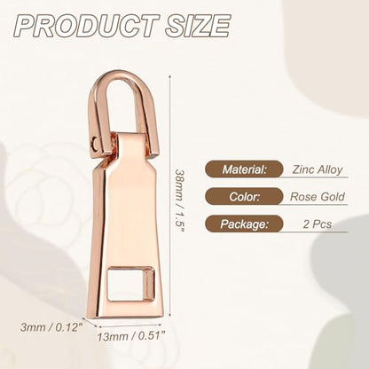 uxcell 2Pcs Zipper Pull Replacement, Detachable Metal Zipper Handle Mend Fixer Tab Repair for Luggage Suitcase Backpack Jacket Bags Boots Coat Handbags, Rose Gold - color: Rose Gold