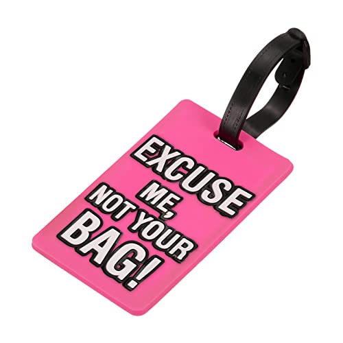 MECCANIXITY Luggage Tag, PVC Identifier Card Holder Label, Excuse Me, Not Your Bag Pattern Travel Bag Tag with Adjustable Strap for Baggage Suitcase, Pink - color: Pink