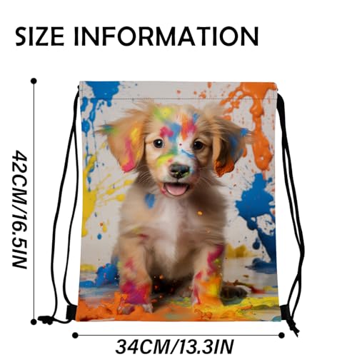 Drawstring Backpack Draw String Bag Waterproof for Sports Gym Beach Travel Cute Aesthetic Sackpack Men Women (13"×17")-Dog - color: S-5-dog