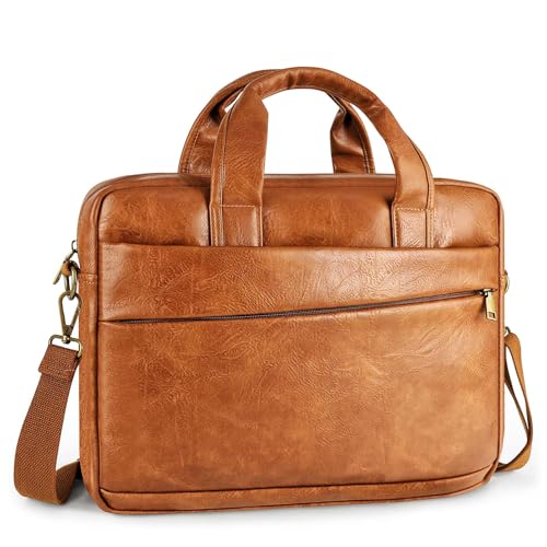 Faux Leather Messenger Bag for Men 15.6 Inch: Laptop Bag Briefcase Computer Handbags Shoulder Crossbody Bag with Padded Laptop Sleeve for Work College Travel, PU Brown - color: Pu Small Brown
