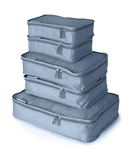 MUMI Packing Cubes - 5 Compression Packing Cubes for Travel, Luggage Organizer Bags for Suitcases, Carry-On, Duffle or Backpack – Mesh, Waterproof Bags for Clothes, Kids & Travel Accessories - Gray - color: Grey