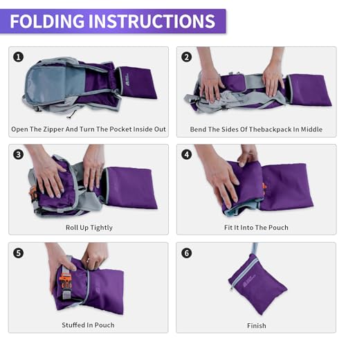 Hiking Backpack 10L/15L Small Daypack Lightweight Packable Travel Foldable Water Resistan for Women Men (Deep Purple, 10L) - color: Deep Purple, size: 10L