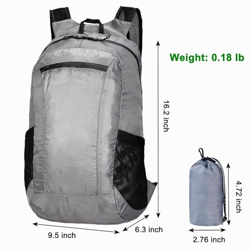 Foldable Daypack, Small Backpack, Hiking Backpack Daypack, Lightweight Waterproof Travel Packable Rucksack for Men and Women - color: Grey