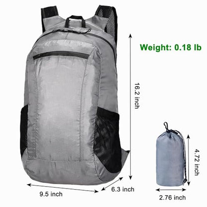 Foldable Daypack, Small Backpack, Hiking Backpack Daypack, Lightweight Waterproof Travel Packable Rucksack for Men and Women - color: Grey