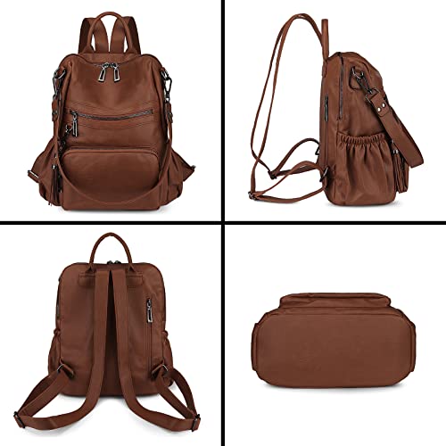 Uromee Travel Backpack Purse for Women Vegan Leather Ladies Fashion Tassel Shoulder Bag Convertible - color: 0243 Brown Mixed