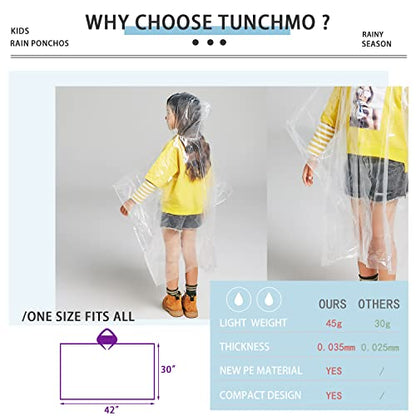 TUNCHMO Disposable Rain Ponchos 6 Pack for Adults/Kids/Family Set-50% Thicker Emergency Ponchos - color: Family 6 Pack