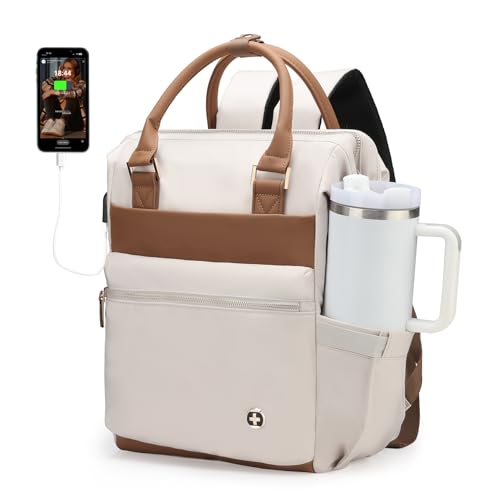 Swissdigital Design Backpack for Women with USB Charging Port SD1726L-07 - color: Beige Brown