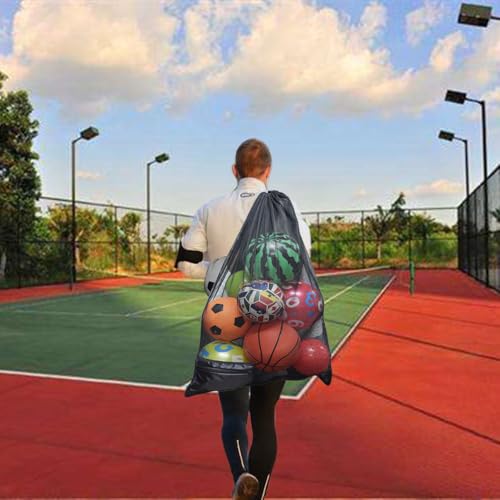 Drawstring Mesh Ball Bag,Holds 10+ Soccer Balls, Foldable Swim Bag for Gym, Pool & Beach Gear, Swimming, Basketball Equipment Carryall (L)
