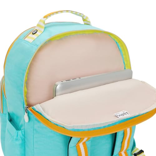 Kipling Women's Seoul Extra Large Fc 17" Laptop Backpack, Durable, Roomy with Padded Shoulder Straps, Built-In Protective Sleeve - color: Poppy Aqua C Fc, size: 13.5''L x 17.75''H x 9''D