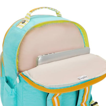 Kipling Women's Seoul Extra Large Fc 17" Laptop Backpack, Durable, Roomy with Padded Shoulder Straps, Built-In Protective Sleeve - color: Poppy Aqua C Fc, size: 13.5''L x 17.75''H x 9''D