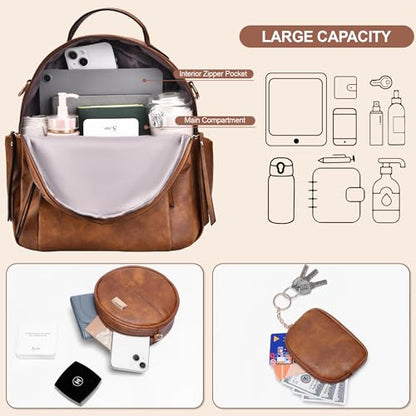 Small Backpack for Women Designer Leather Mini Backpack Purse Ladies Fashion Roomy Shoulder Handbag (Caramel-3) - color: Caramel-3