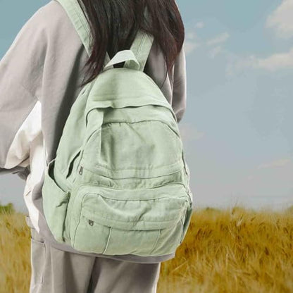 Sage Green Canvas Backpack for Women Retro Aesthetic Rucksack Basic Backpack for High School/College Students Travel Laptop Bag - color: Sage Green