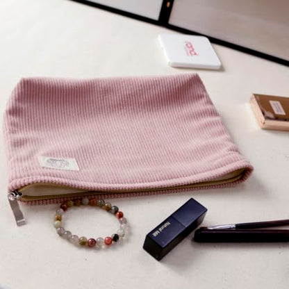 HAPPYHEIDI Large Makeup Bag Travel Cosmetic Pouch, Misty Pink - color: Pink