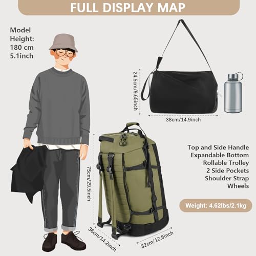 29" 86L Foldable Wheeled Duffle Bag, Waterproof Travel Rolling Backpack with Quilted Bottom, Army Green - color: Green
