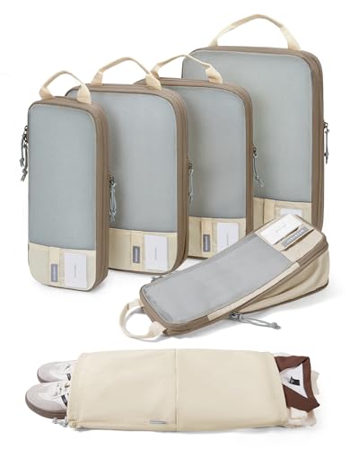 BAGSMART 6 Set /4 Set/2 Set Compression Packing Cubes for Travel, Lightweight Luggage Organizer Bags, Durable Space Saver Bags Travel Essentials - color: Antique White, size: Set of 6