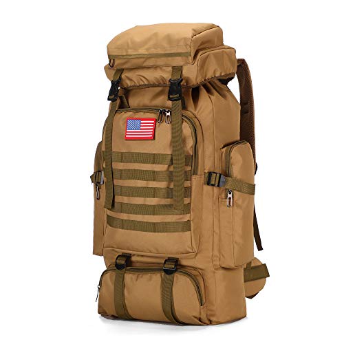 King'sGuard 70L Camping Hiking Backpack for Men Women Large Military Tactical Backpack Molle Rucksack Backpack for Outdoor - color: Khaki