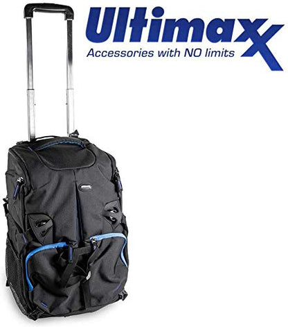 Ultimaxx Water Resistant Travel Backpack Carry Case with Folding Compact Lightweight Luggage Cart for DJI Quadcopter Drones, Phantom 4, Pro, Advanced, Standard Series and Additional Accessories