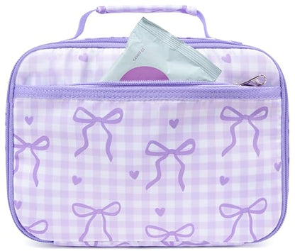 LEDAOU Lunch Box Kids Insulated Lunch Bag Girls Boys Toddler Reusable Lunchbox for School Picnic Hiking (Checkered-Purple Bow) - color: Checkered-Purple Bow