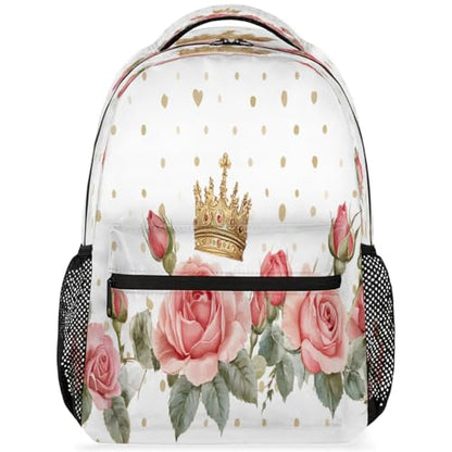 Crown Roses Laptop Backpack for Women 17 inch Backpacks Lightweight Computer Bag Rucksack Casual Daypack Work Travel - color: Multicolor-4