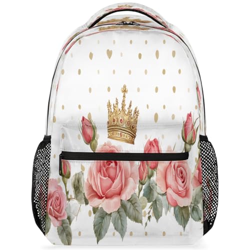 Crown Roses Laptop Backpack for Women 17 inch Backpacks Lightweight Computer Bag Rucksack Casual Daypack Work Travel - color: Multicolor-4