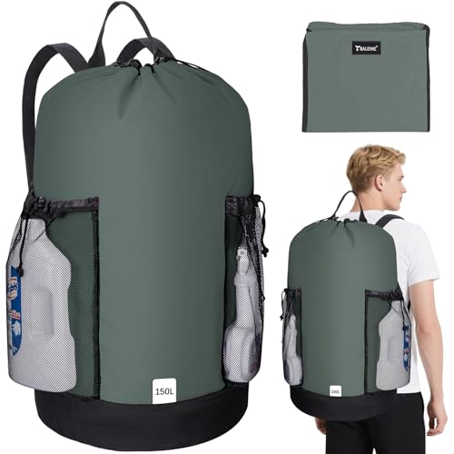 BALEINE 150L Laundry Bag Backpack, 900D Oxford Fabric Large Travel Laundry Bags with Shoulder Straps and 2 Mesh Pockets for College Dorm, Apartment, Laundromat (Dark Grey, 150L) - color: Dark Grey, size: 150L