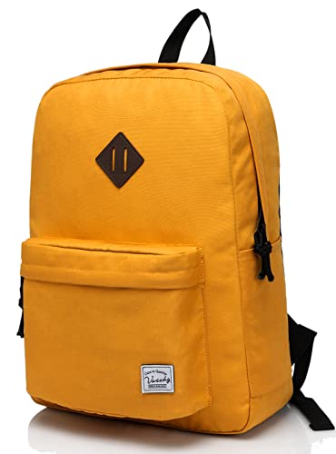 VASCHY Lightweight Backpack for School, Classic Basic Water Resistant Casual Day-pack for Travel with Bottle Side Pockets (Gold) - color: Gold