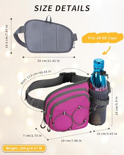 sportsnew Hydration Waist Pack with Water Bottle Holder, 2L Large Fanny Pack for Running Hiking Dog Walking, Water-Resistant Crossbody Waist Bag for Men Women, Patent Pending - style: Deep Pink