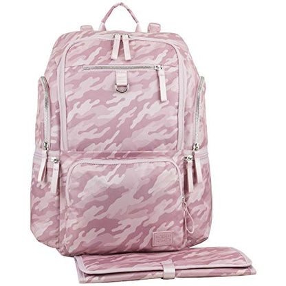 BODHI Baby Waterproof Multi-Function Travel Essentials Baby Tote Diaper Bag Backpack Changing Pad, Stroller Straps for Parents, Unisex, Pink Fluid Camo - color: Pink Fluid Camo