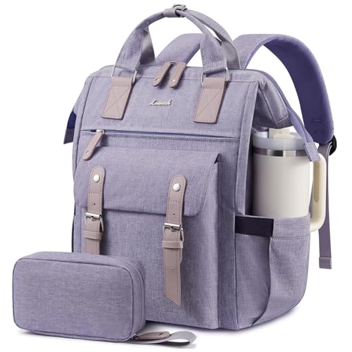 LOVEVOOK Laptop Backpack for Women with Giant Tumbler Holder Pocket,17.3 inch Waterproof Travel Backpack Purse Computer Laptop Bag - color: Purple-purple, size: 17.3 Inch Cup