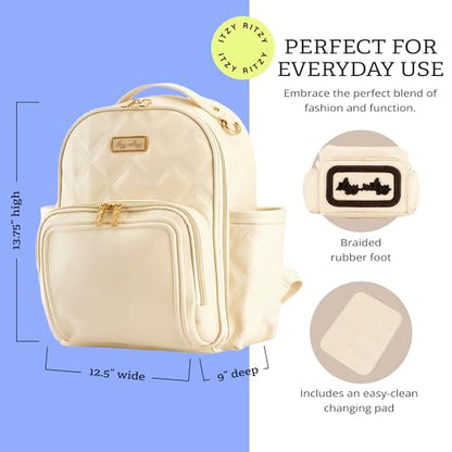 Itzy Ritzy Mini Diaper Bag Backpack – Chic, Compact Mini Plus Backpack with Changing Pad, 10 Pockets (6 Internal, 4 External), Grab-Top Handle & Rubber Feet (Milk & Honey) - color: Milk & Honey