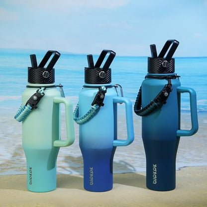 BJPKPK Insulated Water Bottles with Straw Lid, 40oz Metal Water Bottle with 2 lids & Paracord Strap, Double Wall Stainless Steel Tumbler with Handle, Reusable Cups, Mugs, Thermo, Mint - color: Mint, style: 40oz-Side Handle