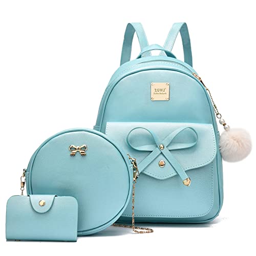 ZGWJ Mini Backpack Purse for Women - 3-Piece Set, Small PU Leather Bowknot Fashion Backpacks, Cute Casual Travel Daypacks - color: Green-3pcs