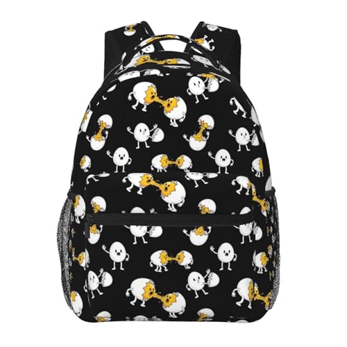 Lightweight Commuter Backpack Funny Egg Print Black, Casual Laptop Daypack with Multi Pockets for Work, Trips and Daily Commute - color: Pattern (744)