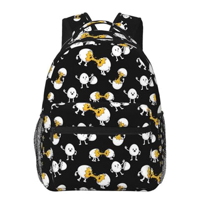 Lightweight Commuter Backpack Funny Egg Print Black, Casual Laptop Daypack with Multi Pockets for Work, Trips and Daily Commute - color: Pattern (744)