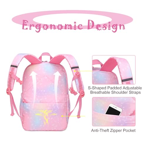 School Backpack for Girls Rainbow Cute Kids Backpack for Back to School Laptop Travel Bag With pencil Case (Pink set) - color: Pink Set