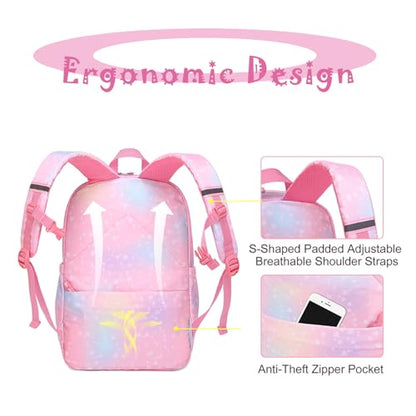 School Backpack for Girls Rainbow Cute Kids Backpack for Back to School Laptop Travel Bag With pencil Case (Pink set) - color: Pink Set