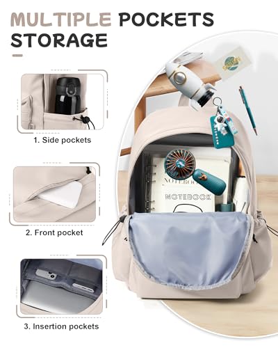 SEAFEW Off White Backpack for Girls Women Waterproof High School Book Bag Cute Backpack for Men Teens Boys, Lightweight Simple Middle School Back Pack Daypack - color: White School