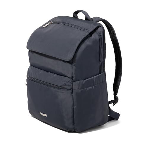 Baggallini Flap Laptop Backpack - 15"x11" Lightweight Work Travel Bag w/Luggage Sleeve & RFID - color: French Navy