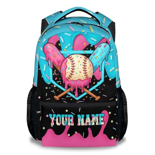 Custom Baseball Backpack for Boys Kids - Personalized Kids Backpacks Sports School Bookbag Toddler Youth Player Gift 17" Drip Design Schoolbag for Kindergarten Elementary Primary - color: Pink