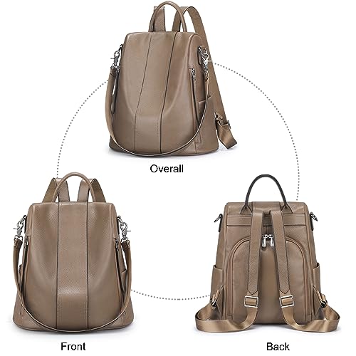 S-ZONE Leather Backpack Purses for Women Antitheft Rucksack Shoulder Bag Medium - color: Khaki