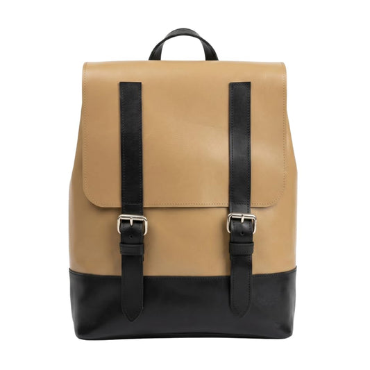Leather Backpack - Spacious Minimalist Daypack with Adjustable Shoulder Straps and Flap Buckle Closure - Durable Everyday Work Carry 15x11.8x3.9 Cappuccino Black - color: Cappuccino Black