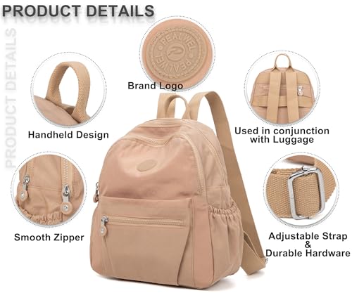 Pealwel Mini Backpack Purse for Women,Small Nylon backpacks for Ladies Backpacks Women Anti Theft Travel Bag (Khaki) - color: Khaki