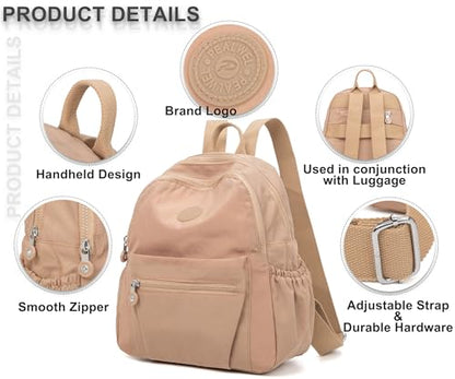 Pealwel Mini Backpack Purse for Women,Small Nylon backpacks for Ladies Backpacks Women Anti Theft Travel Bag (Khaki) - color: Khaki