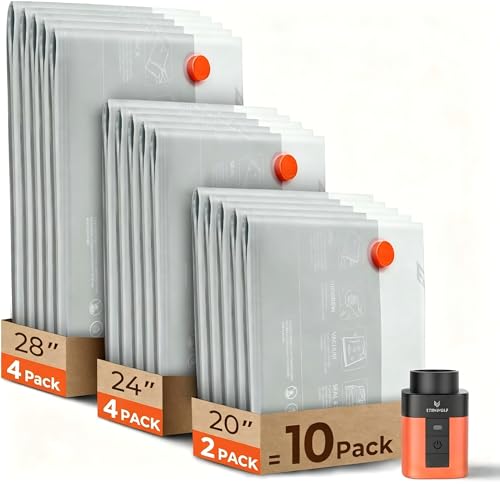 ETENWOLF 10 Pack Reusable Vacuum Storage Bags for Travel with Rechargeable Air Pump,Vacuum Compression Packing Seal for Clothes, Blankets, Seasonal Storage,Carry-On Space Saver Bags in 3 Sizes - size: 10 Combo Set