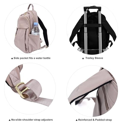 M-ioi-M Medium Backpack Purse for Women, Fashion Nylon Daypack with Gold Hardware, Lightweight Water-Resistant Rucksack for College, Work, Travel, Everyday Use, Fits 13–14" Laptop(Misty Mauve,Medium) - color: Misty Mauve,medium