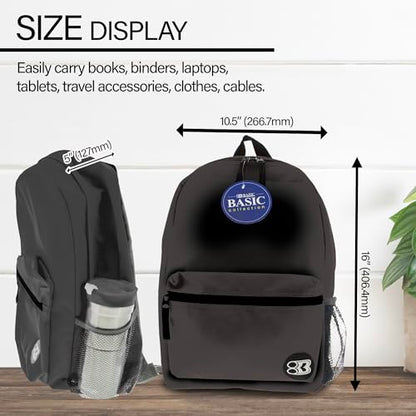 BAZIC School Backpack 16" Black, Lightweight School Bag Padded Back & Adjustable Strap for Students, Travel Bag Fit A4 Notebook, 1-Pack - color: Black, size: 16"