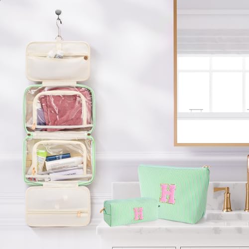 Gifts for Teen Girls Women - Personalized Toiletry Bag Initial Makeup Bag | Travel Cosmetic Bag | 8 9 10 11 12 13 14 15 16 Years Old Girl Gift Trendy Stuff - Green H - color: Green, style: H