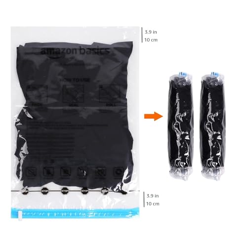 Amazon Basics Roll-Up Travel Compression Storage Bags for Clothes and Towels, No Vacuum Needed, Clear, 12 Count (6 Small & 6 Medium) Multiple (Pack of 10) - size: Multiple (Pack of 10)