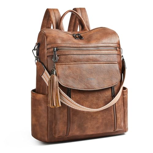 Shrrie Laptop Backpack for Women 15.6 inch,Travel Leather Backpack Purse Nurse Teacher Carry on Backpack Computer Bag,Professional Water-Resistant College Business Work Casual Daypack,Two-toned Brown - color: Two-toned Brown
