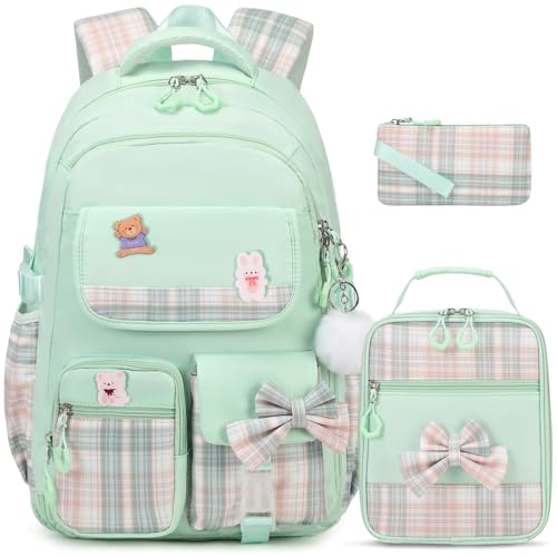 ACESAK Girls Backpack - 3PCS Backpack for Girls Cute School Backpacks for Kindergarten Elementary Preschool Middle Kids School Bags with Lunch Box Pencil Case Set (Green) - color: Green